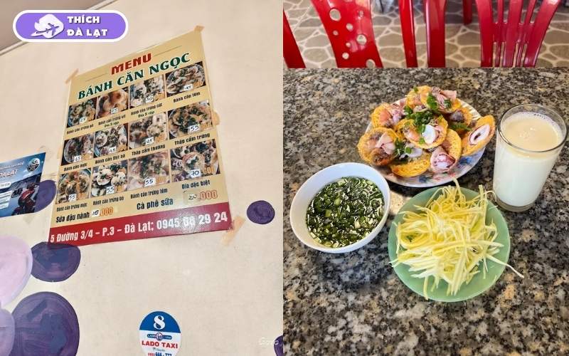 Quán Bánh căn Ngọc Đà Lạt bánh giòn nhân đầy xíu mại nóng hổi 10 bánh căn ngọc