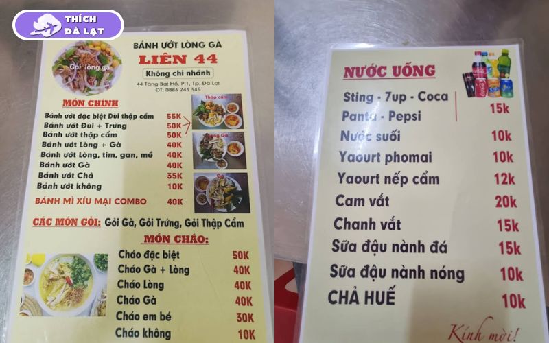 Quán Liên bánh ướt lòng gà 44 Tăng Bạt Hổ chuẩn vị Đà Lạt 8 liên bánh ướt lòng gà 44 tăng bạt hổ