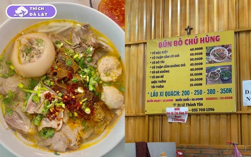Quán Bún bò Chú Hùng nước lèo trong vị đậm ăn sáng chuẩn Đà Lạt 8 bún bò chú hùng
