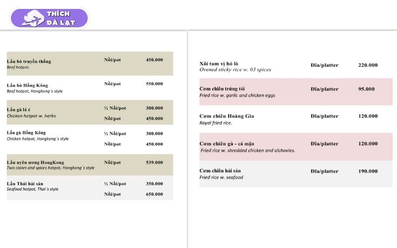 Quán Lẩu cá tầm Hoàng Gia cá tầm tươi 6 món trứ danh Đà Lạt 33 lẩu cá tầm hoàng gia