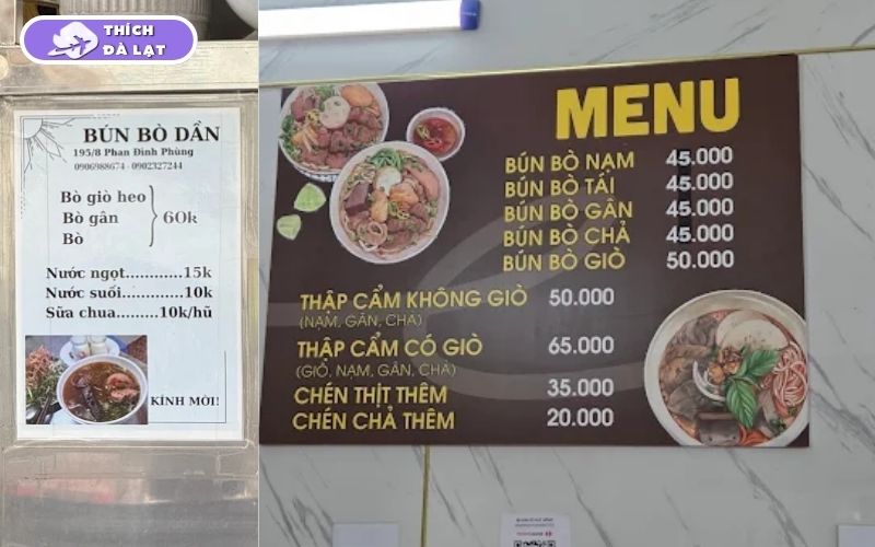 Quán Bún bò Dần Đà Lạt nước dùng thanh ngọt topping nhiều 8 bún bò dần đà lạt