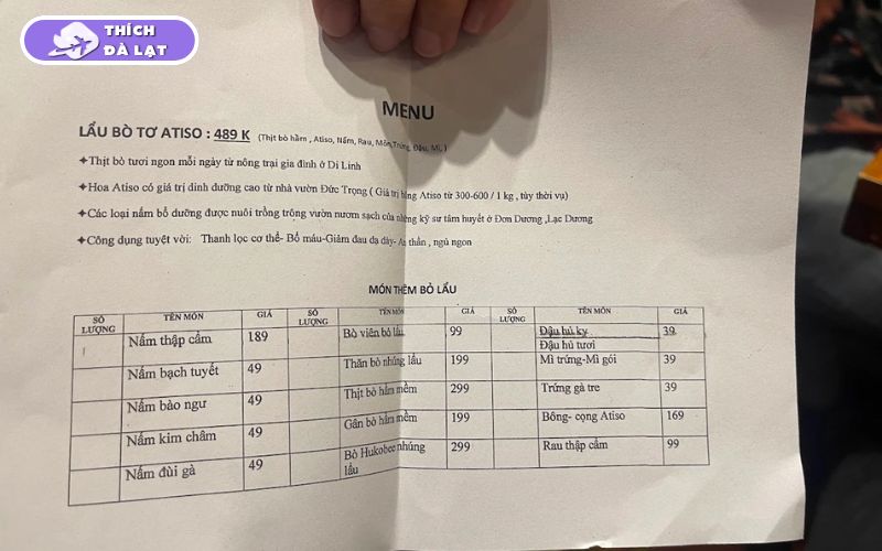 Quán lẩu bò Atiso Đà Lạt được yêu thích nhờ bò hầm mềm, giá rẻ 8 lẩu bò atiso đà lạt