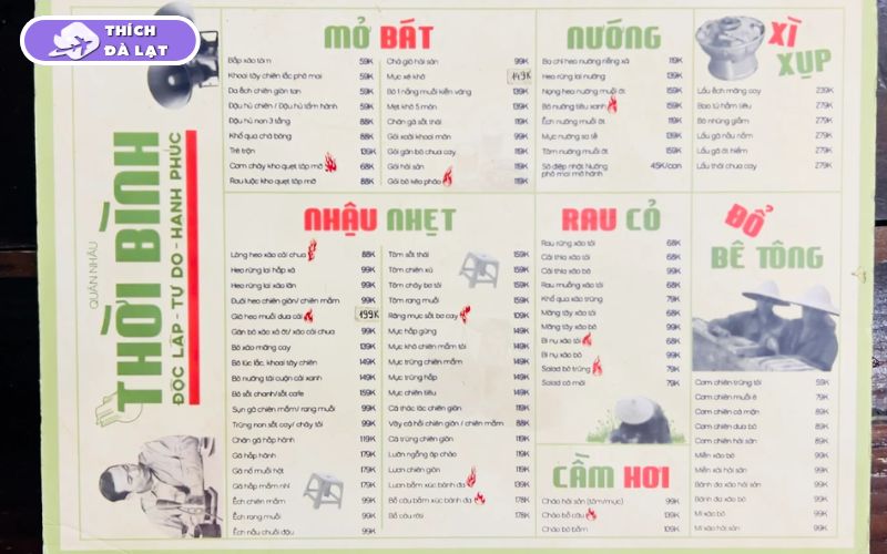 Quán Thời Bình Nhậu và Nướng quán nhậu menu đa dạng ở Đà Lạt 8 thời bình nhậu và nướng