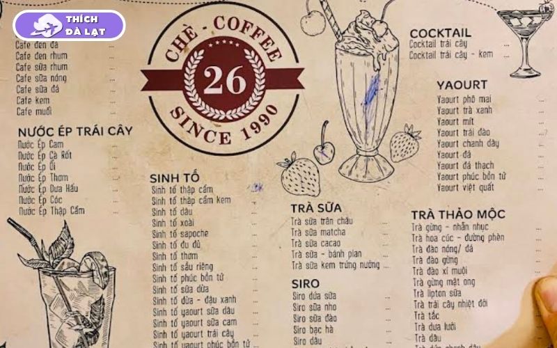 Chè - Cafe 26 là điểm thưởng thức chè và cà phê được yêu thích 10 chè cafe 26