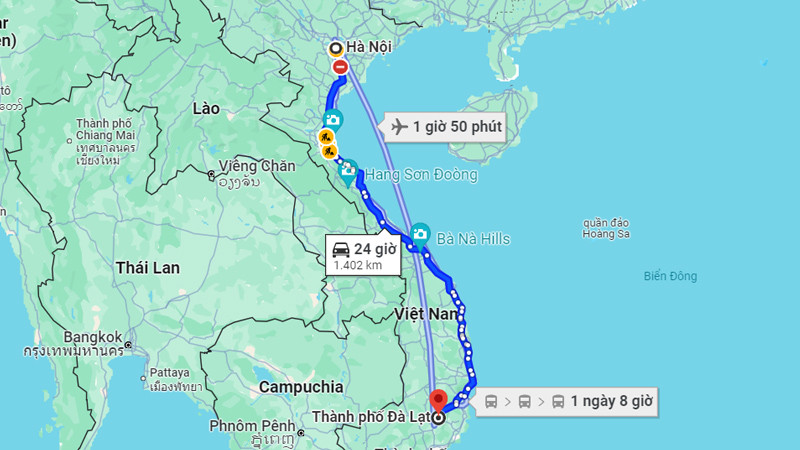 Khoảng Cách Hà Nội Đà Lạt: Cẩm Nang Di Chuyển Từ A Đến Z Cùng Thích Đà Lạt 6 Bản đồ hiển thị tuyến đường bộ từ Hà Nội đến Đà Lạt qua QL1A