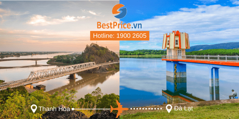 Hình ảnh máy bay và biểu tượng đặt vé thể hiện chuyến bay Thanh Hóa đi Đà Lạt