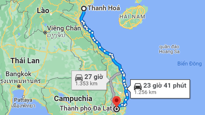 Từ Thanh Hóa Đến Đà Lạt Bao Nhiêu Km? Cẩm Nang Di Chuyển Chi Tiết Từ Thích Đà Lạt 7 Bản đồ minh họa khoảng cách đường bộ từ Thanh Hóa đến Đà Lạt